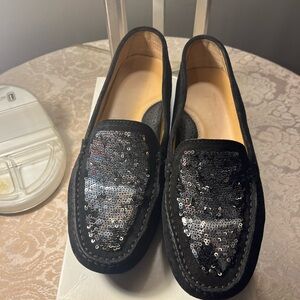 Black Suede Shoes with Black and Silver Sequins